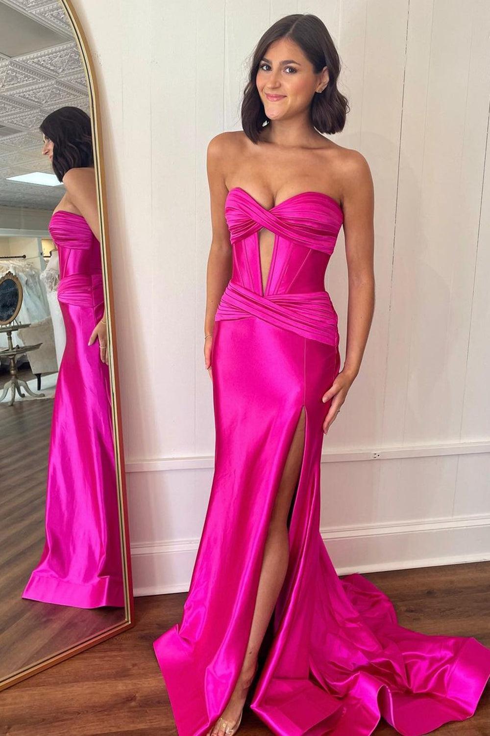 Royal Blue Prom Dress Strapless Mermaid Corset Long Evening Dress With Slit