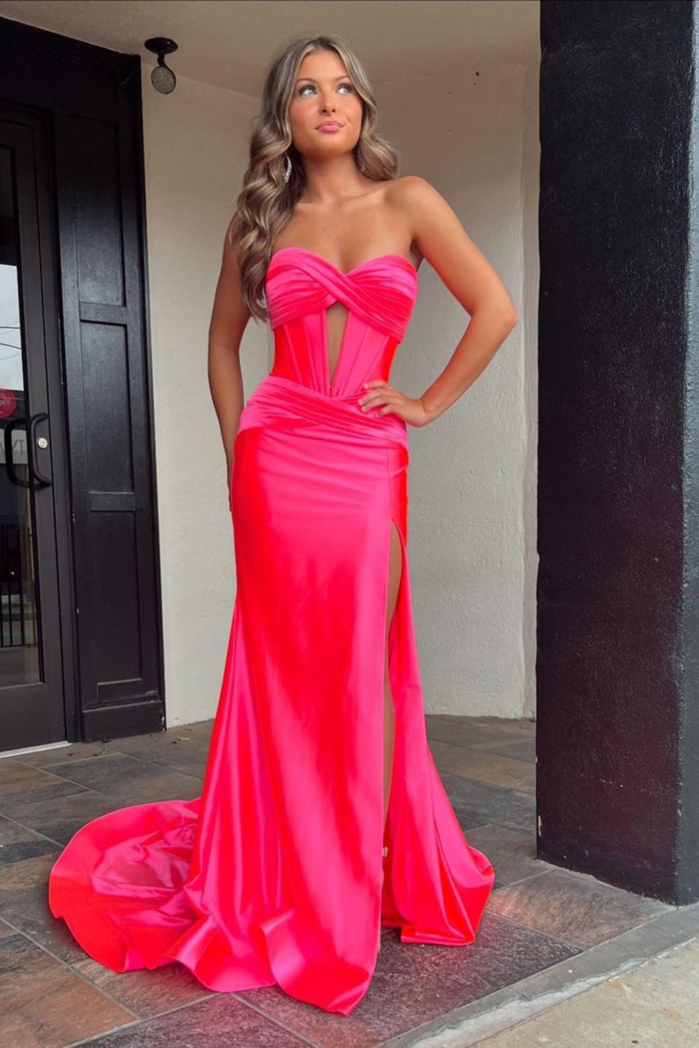 Royal Blue Prom Dress Strapless Mermaid Corset Long Evening Dress With Slit