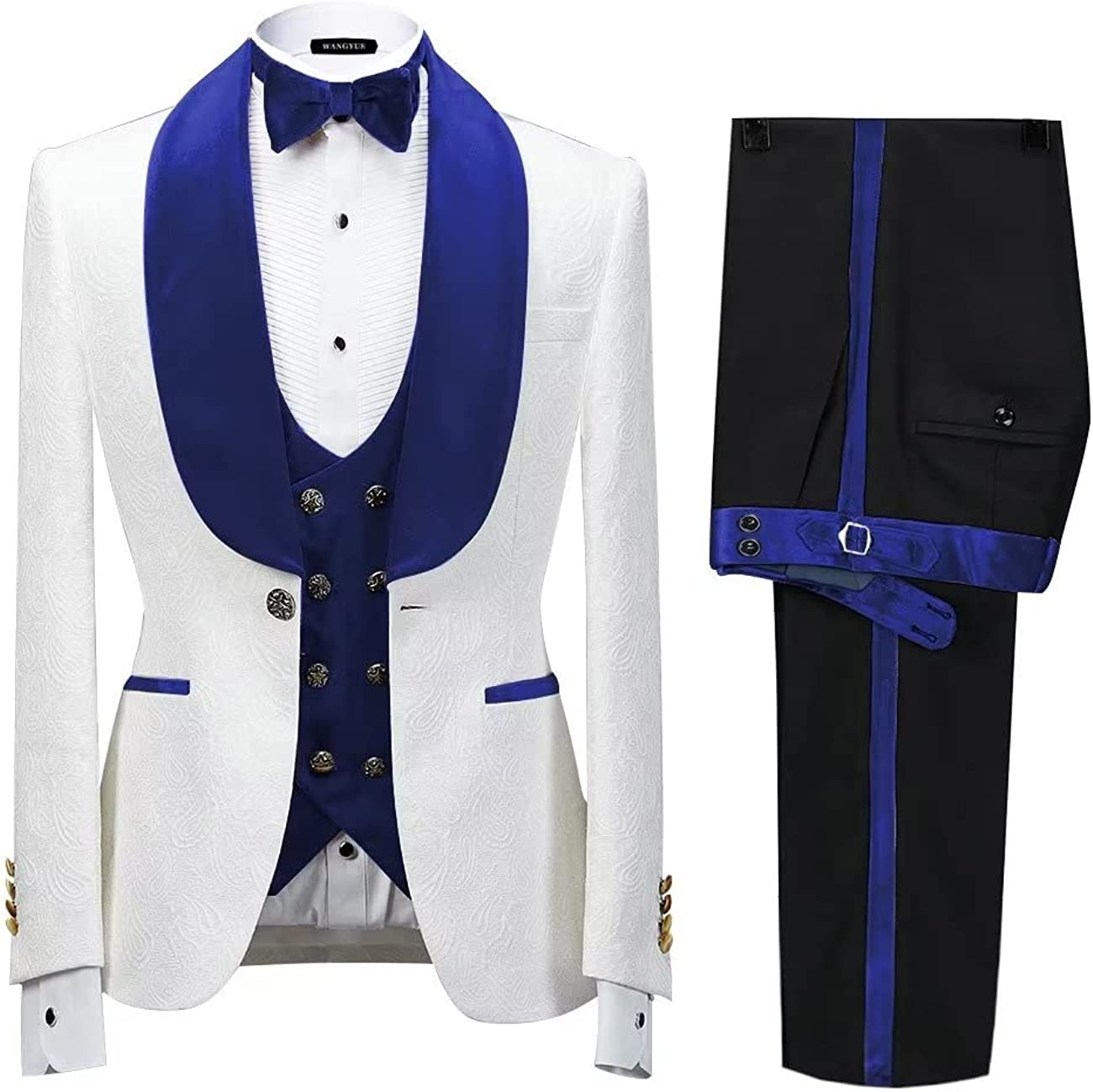Royal Blue Shawl Lapel 3 Piece New Arrival Jacquard Wedding Suit