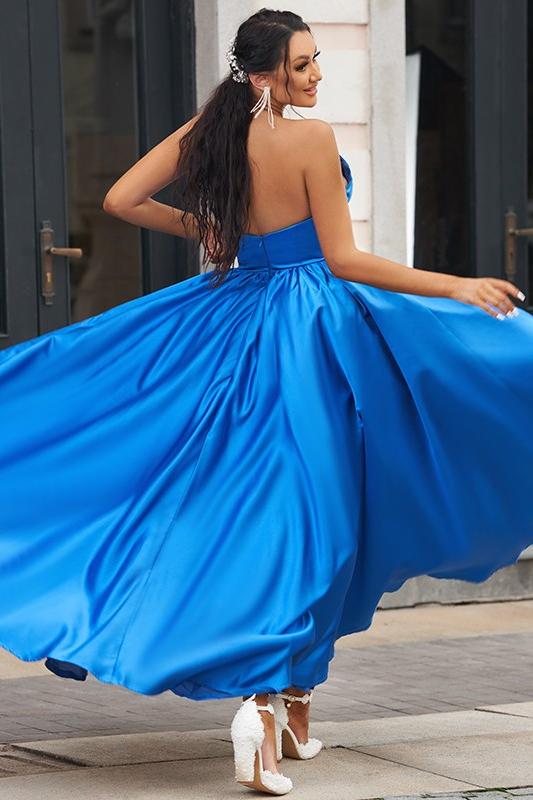 Royal Blue V Neck Long Evening Dress