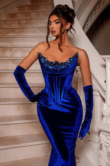 Royal Blue Velvet Evening Dress Mermaid Christmas Party Dress