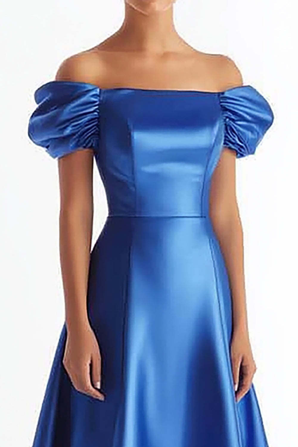 Royal Blue Wedding Guest Dress A Line Satin Long Evening Dress With Ruffles