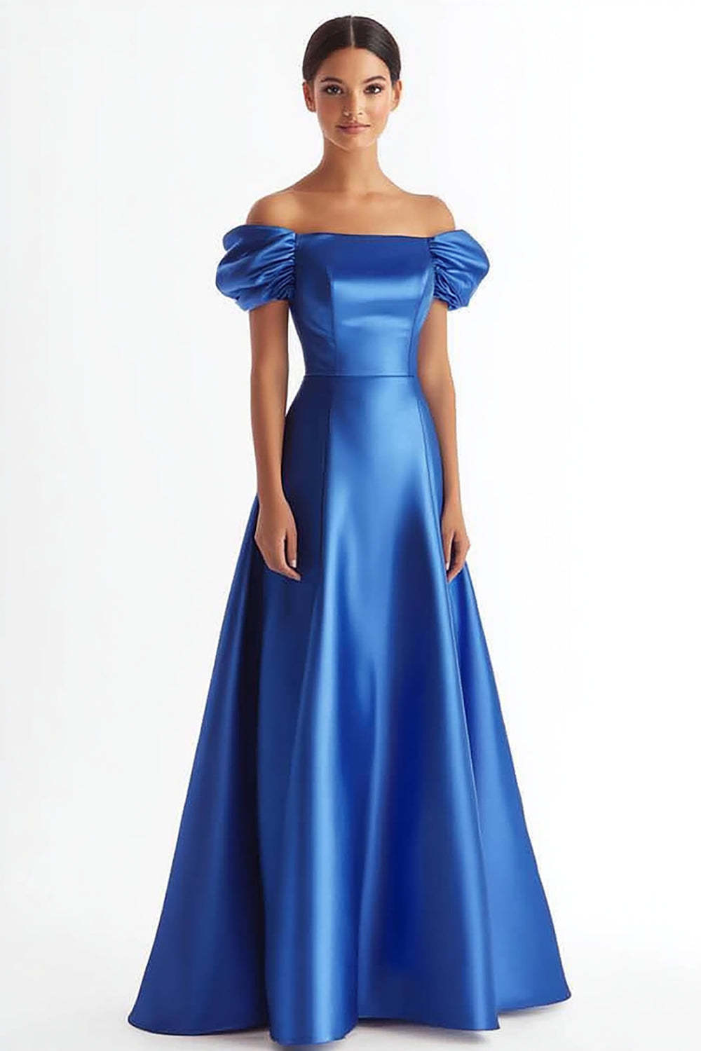 Royal Blue Wedding Guest Dress A Line Satin Long Evening Dress With Ruffles