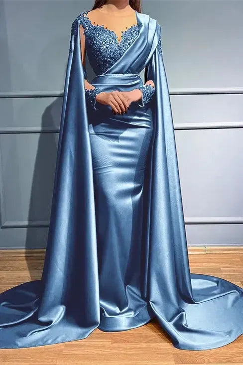 Rust Long Sleeve Mermaid Evening Dress with Bead Appliques and Ruffles