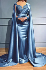 Rust Long Sleeve Mermaid Evening Dress with Bead Appliques and Ruffles