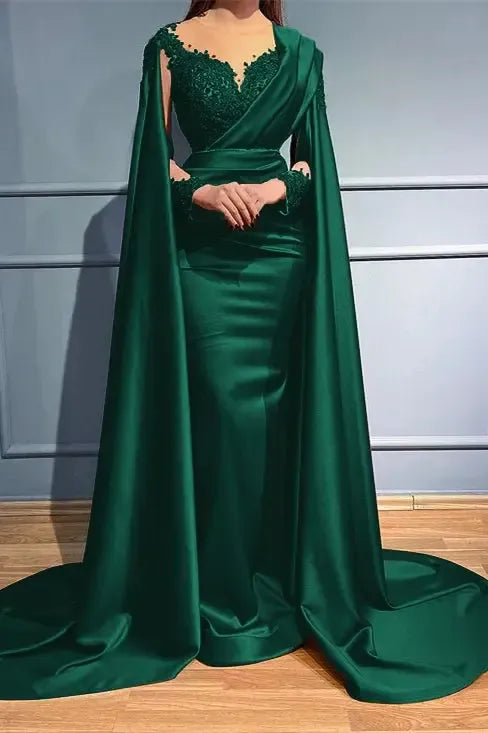 Rust Long Sleeve Mermaid Evening Dress with Bead Appliques and Ruffles