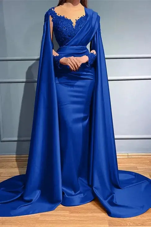 Rust Long Sleeve Mermaid Evening Dress with Bead Appliques and Ruffles