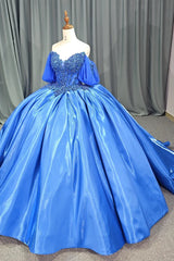 Blue Quinceanera Dress Flower Beading Sweetheart Off The Shoulder Girls Birthday Party Prom Dress