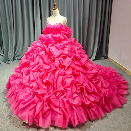 Pink Princess Quinceanera Dress Bow Off The Shoulder Lace Up Floor Length Sweet 16 Party Dress