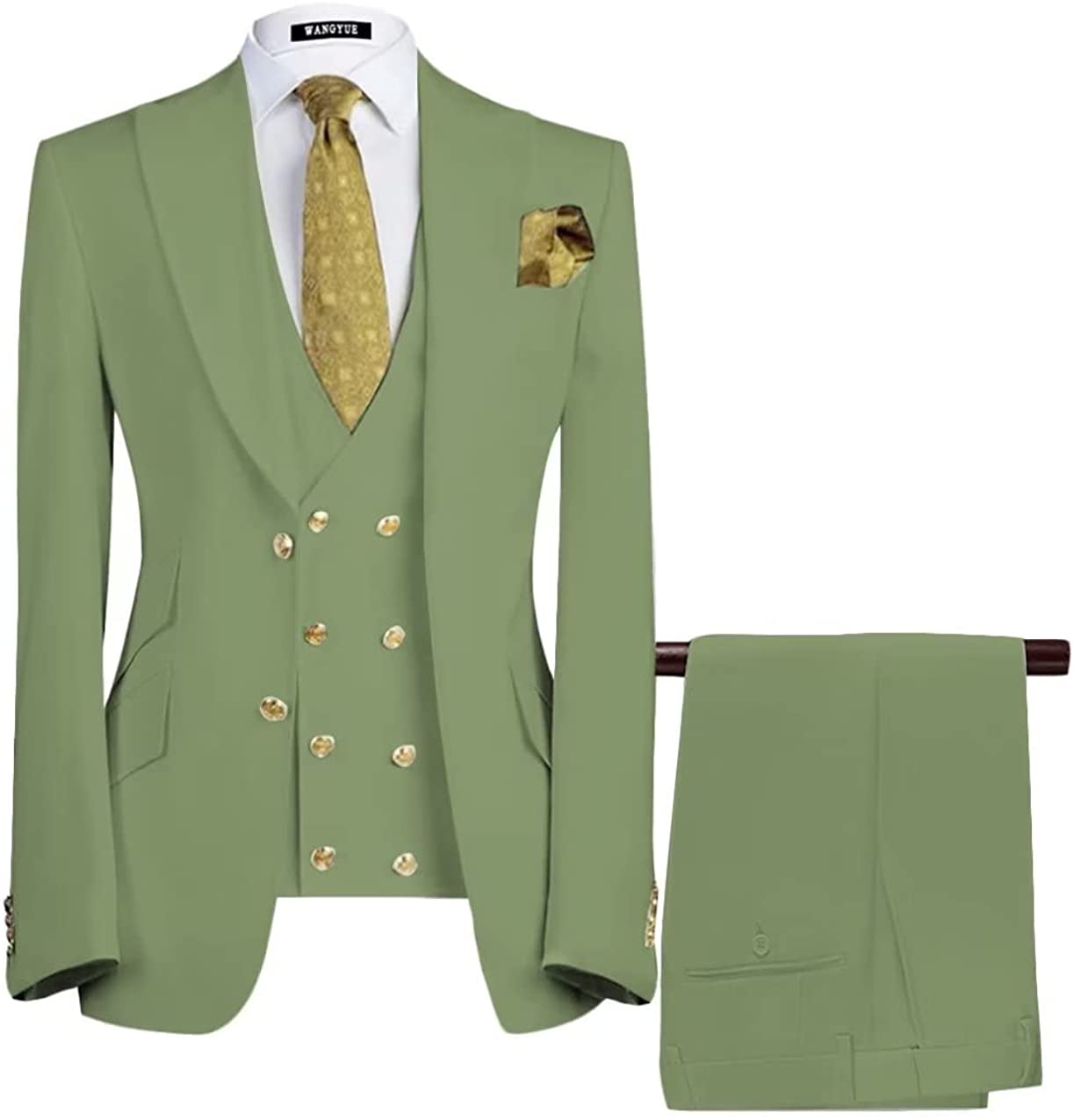 Sage Green Three Piece Peaked Lapel Prom Suit