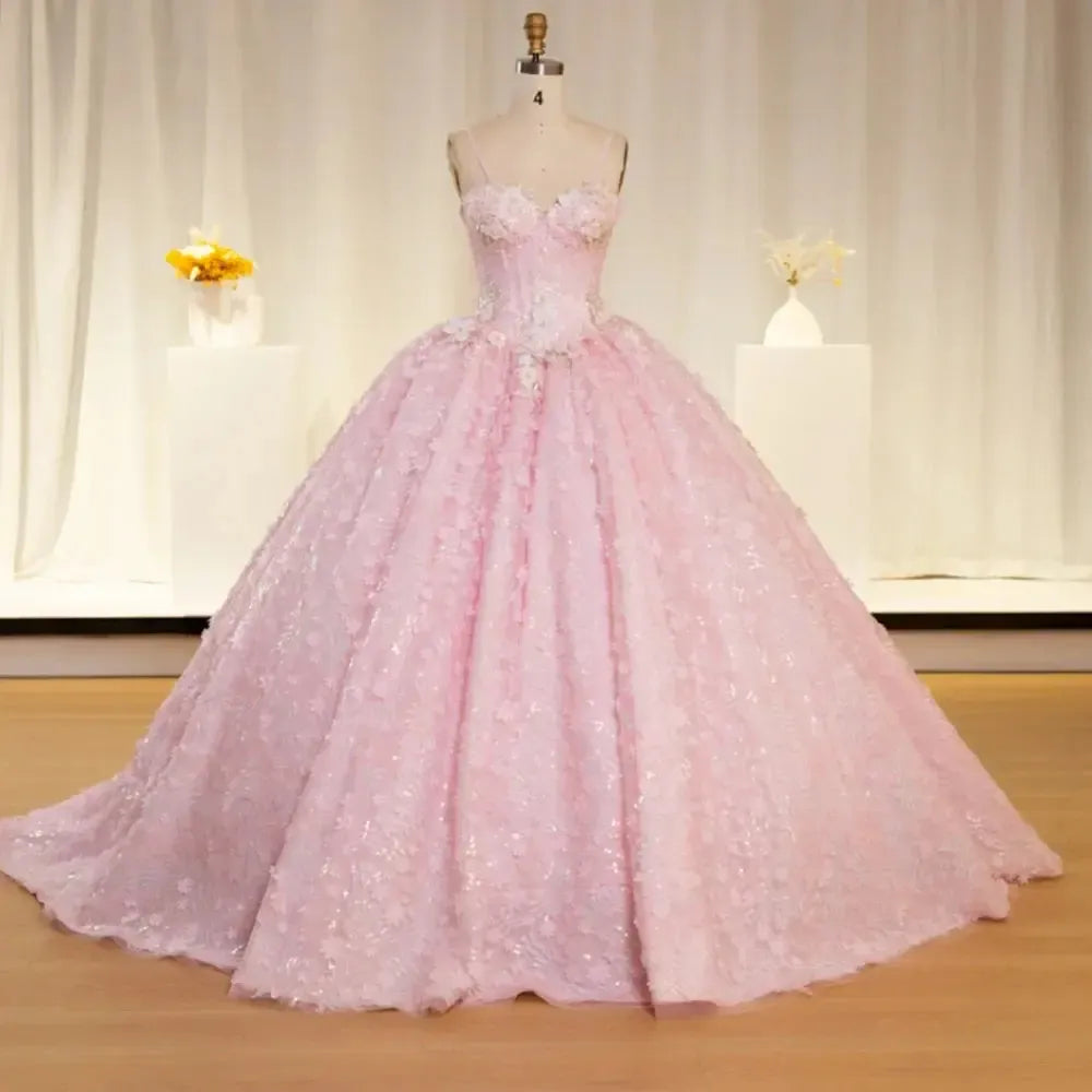 Sage Pink Quinceanera Dress Ball Gown Spaghetti Straps Lace Applique Beaded Tiered Corset Sweet 16 Party Dress