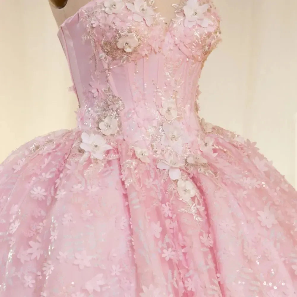 Sage Pink Quinceanera Dress Ball Gown Spaghetti Straps Lace Applique Beaded Tiered Corset Sweet 16 Party Dress