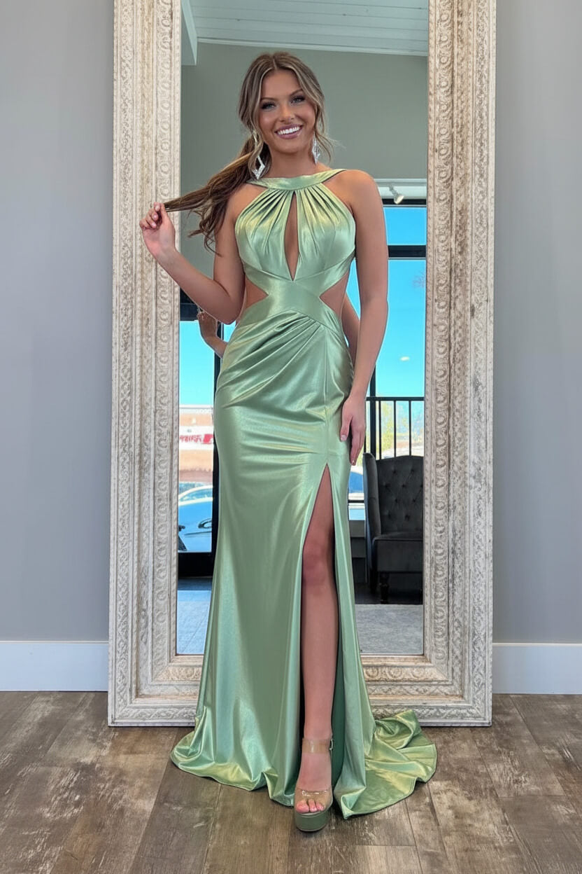 Stylish Fuchsia Metallic Mermaid Prom Dress With Slit And Open Back Formal Evening Gown