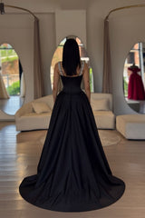 Satin A Line Prom Dress with Crystal Straps and Corset Bodice
