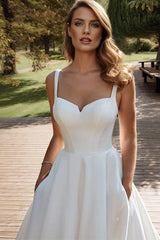 Satin Beach Wedding Dress with Ball-Gown/Princess Sweetheart Neckline and Sweep Train