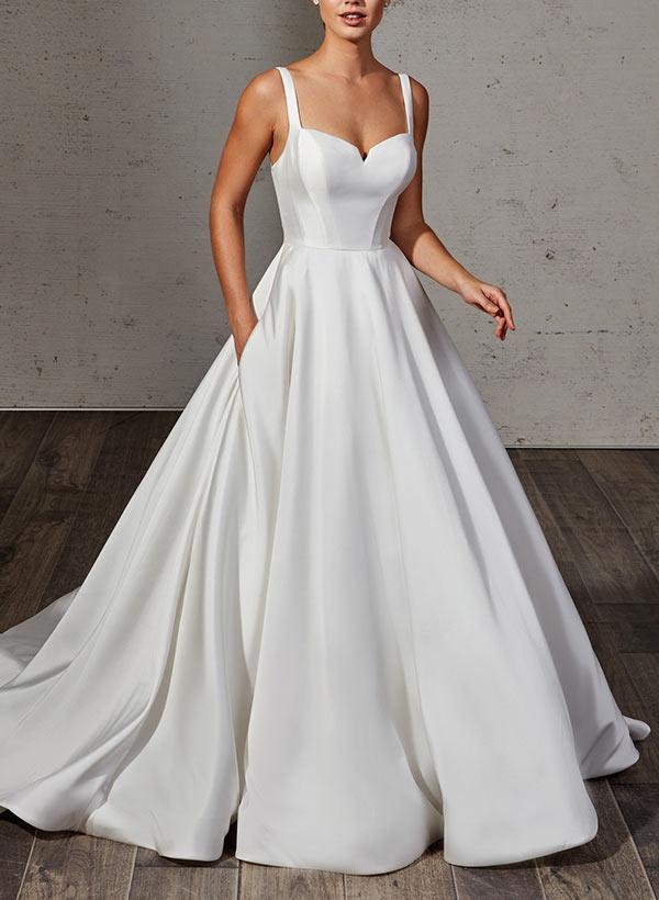Satin Beach Wedding Dress with Ball-Gown/Princess Sweetheart Neckline and Sweep Train