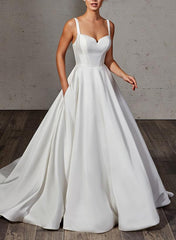 Satin Beach Wedding Dress with Ball-Gown/Princess Sweetheart Neckline and Sweep Train