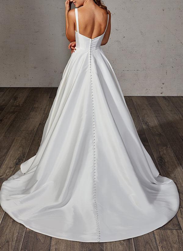 Satin Beach Wedding Dress with Ball-Gown/Princess Sweetheart Neckline and Sweep Train
