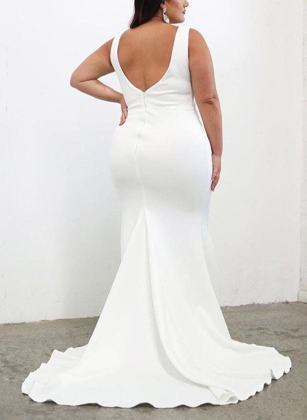 Satin Beach Wedding Dresses - Elegant Trumpet/Mermaid V-Neck Sleeveless