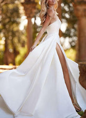 Satin Beach Wedding Dresses With Split Front