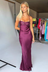Satin Halter Neck Lace Up Long Prom Party Dress With Sequin Formal Evening Gown