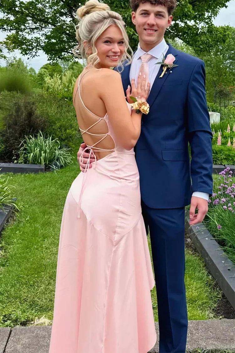 Satin Spaghetti Straps Aqua Blue Long Prom Dress With Ruffles Formal Evening Gown