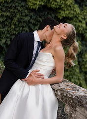 Satin Strapless Ball-Gown Beach Wedding Dress with Sweep Train