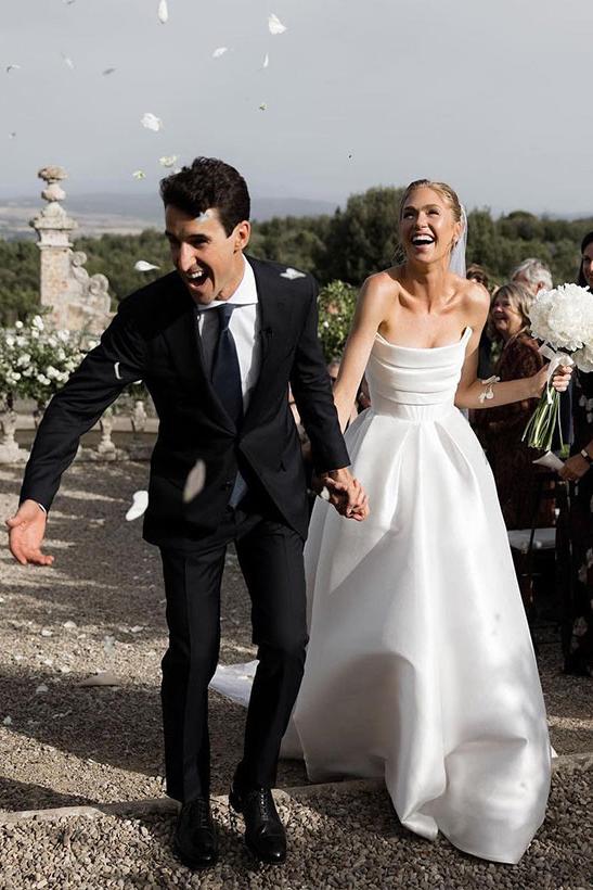 Satin Strapless Ball-Gown Beach Wedding Dress with Sweep Train