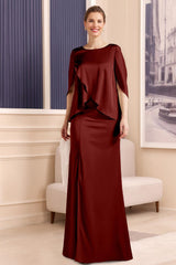 Scoop Neck Sheath Dress with Half Sleeves in Stretch Satin for Plus-Size Mothers