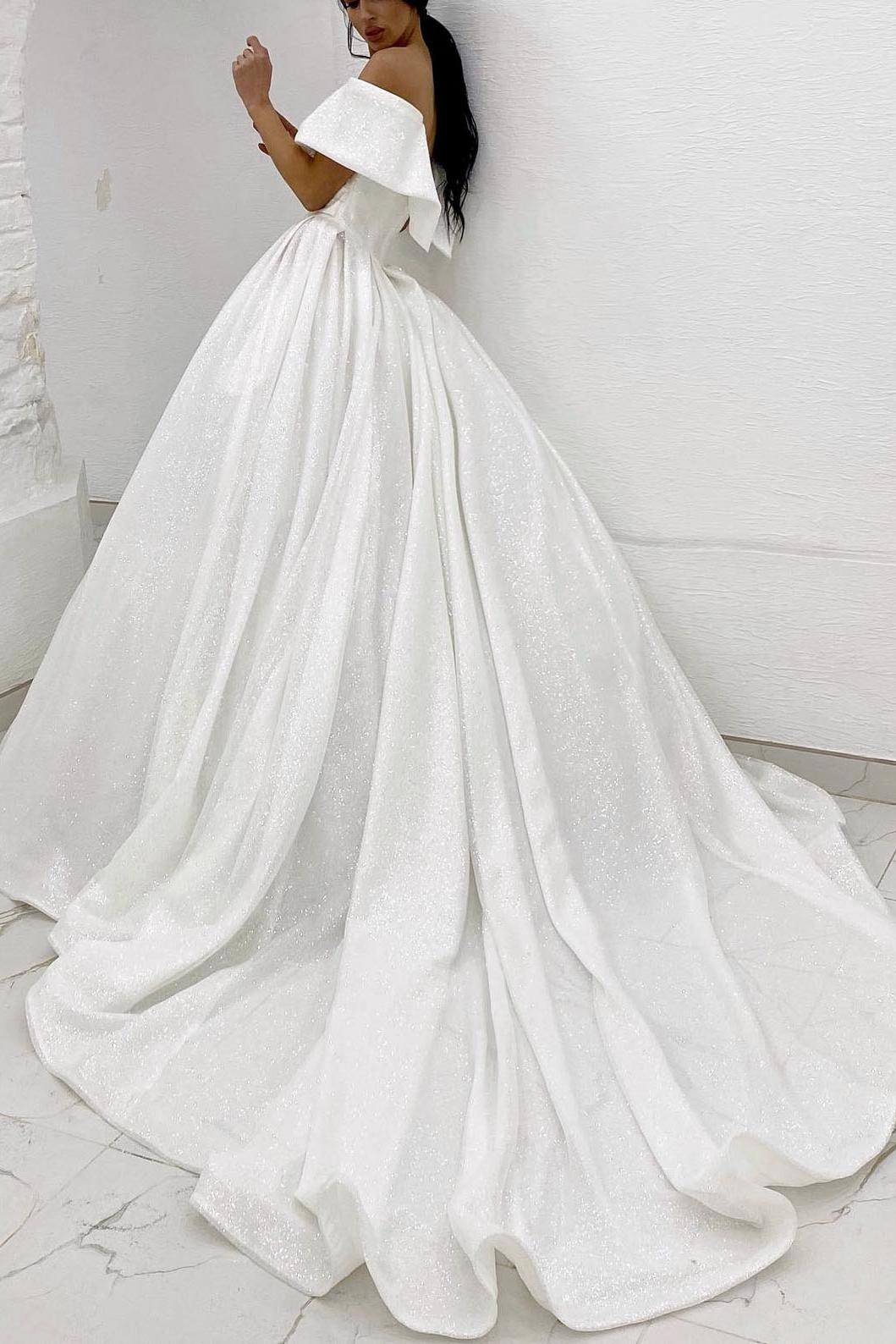 Sequin Off-The-Shoulder Ball-Gown Wedding Dress