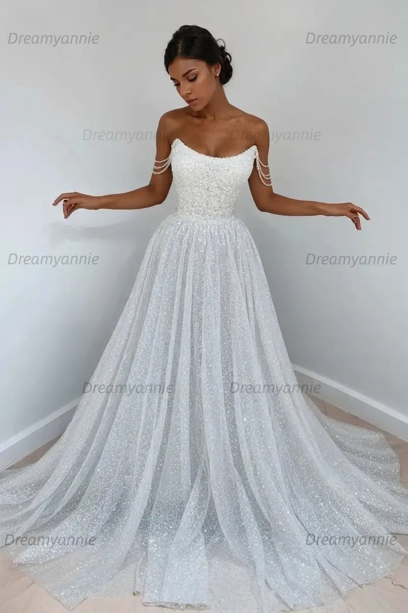 Light Blue Sequined Prom Dresses Off the Shoulder A Line Evening Dresses