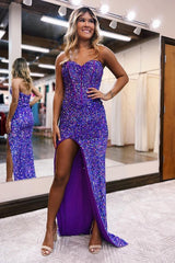 Sequins Off The Shoulder Evening Dress with High Slit