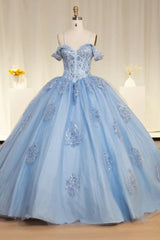 Luxury Bule Mexican Quinceanera Dress Sequins Off The Shoulder Lace Beads Sweet 16 Party Dress