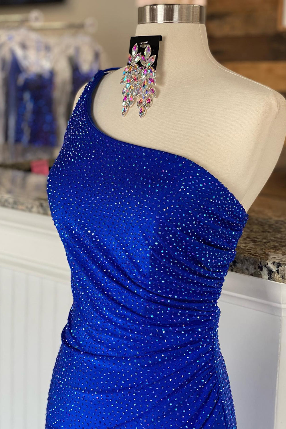 Sheath One Shoulder Red Prom Dress Long Evening Dress with Beadings