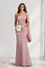 Sheath/Column Halter Maxi Dresses Long Bridesmaid Dresses with Neck Scarf