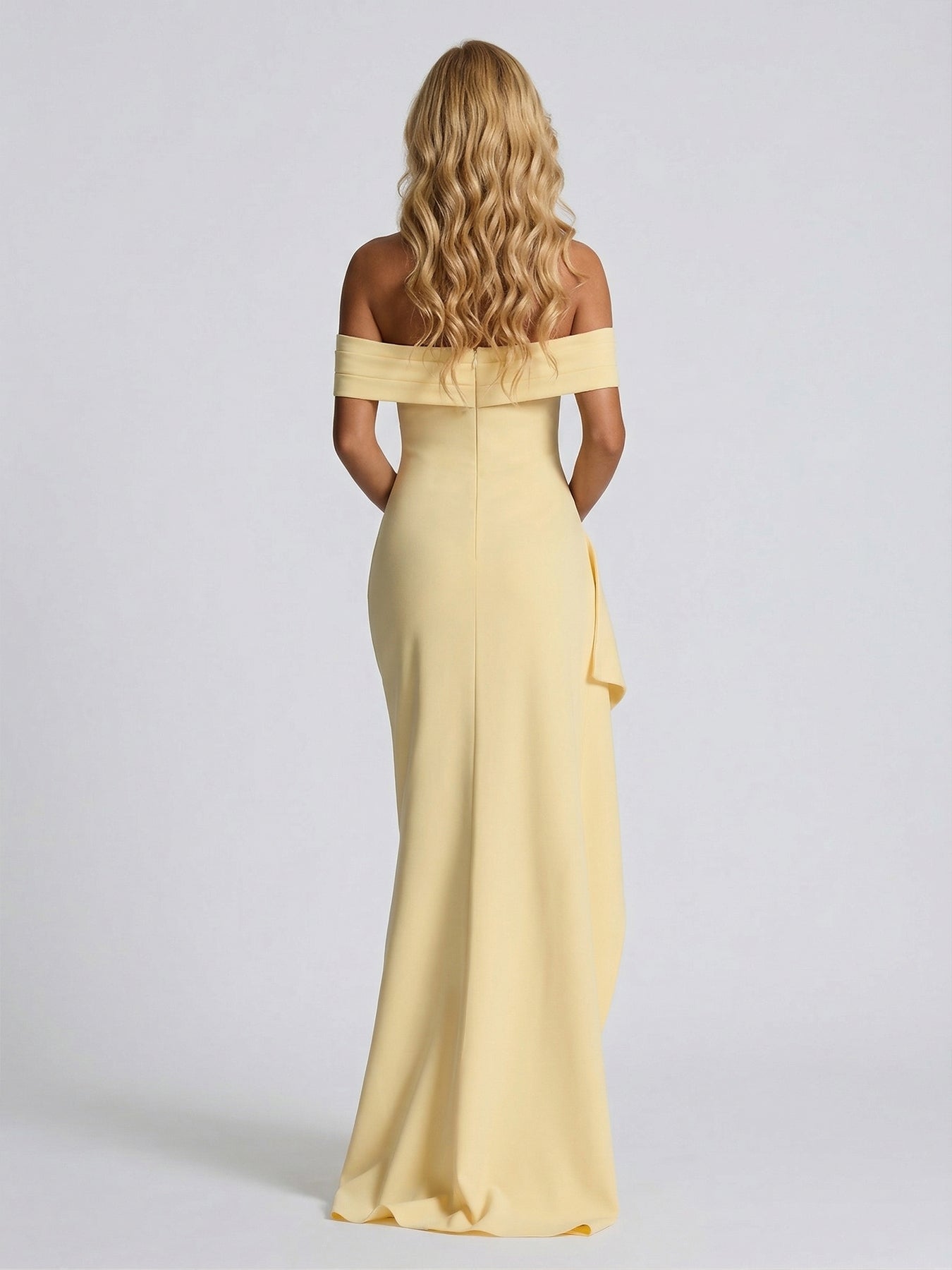 Sheath/Column Off-the-Shoulder Scarf Wrap Floor-Length Bridesmaid Dresses with Pleats & Split Side