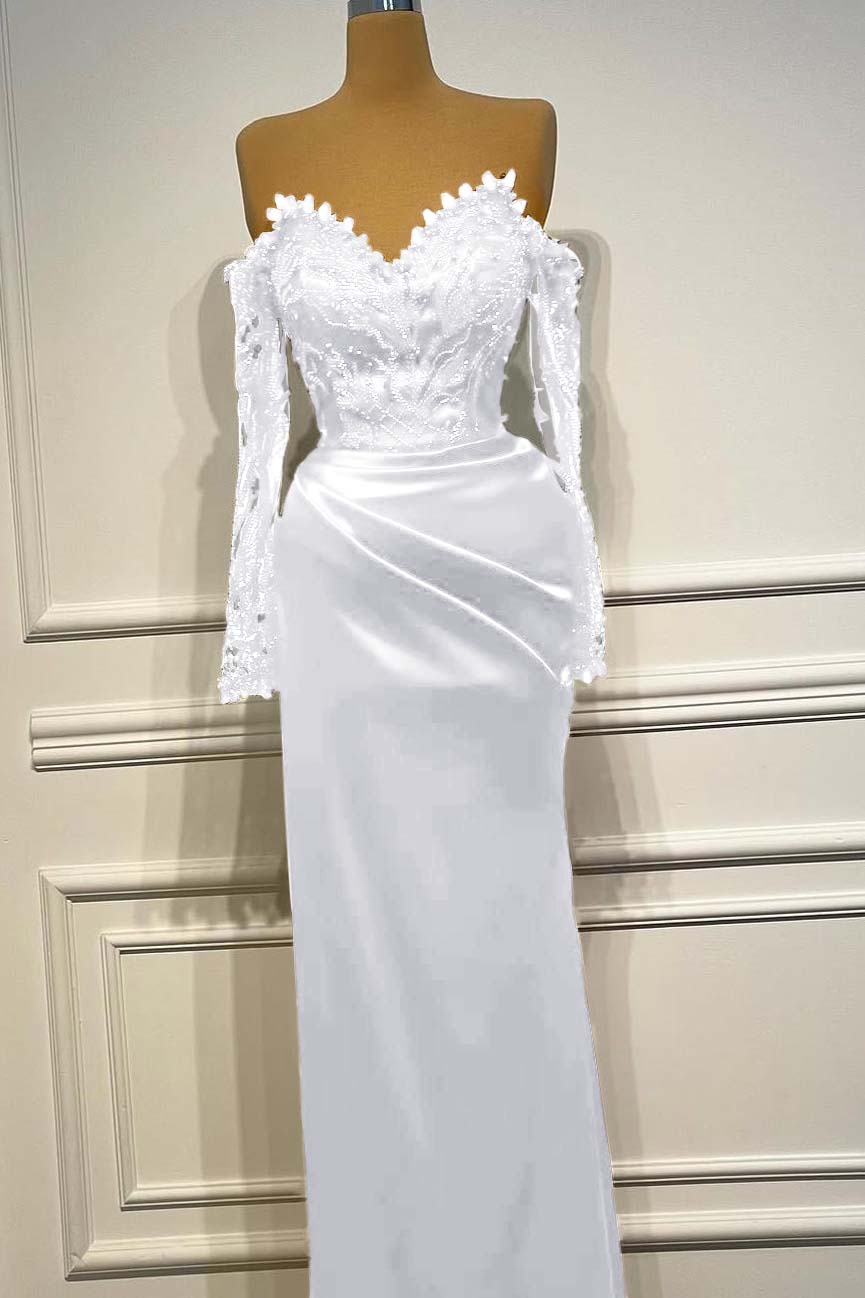 Sheath/Column Prom Dress Long Sleeve Off the Shoulder Beaded Evening Dress