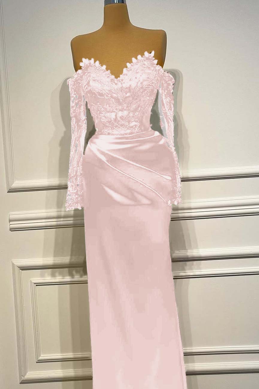 Sheath/Column Prom Dress Long Sleeve Off the Shoulder Beaded Evening Dress