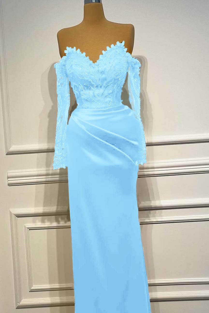 Sheath/Column Prom Dress Long Sleeve Off the Shoulder Beaded Evening Dress
