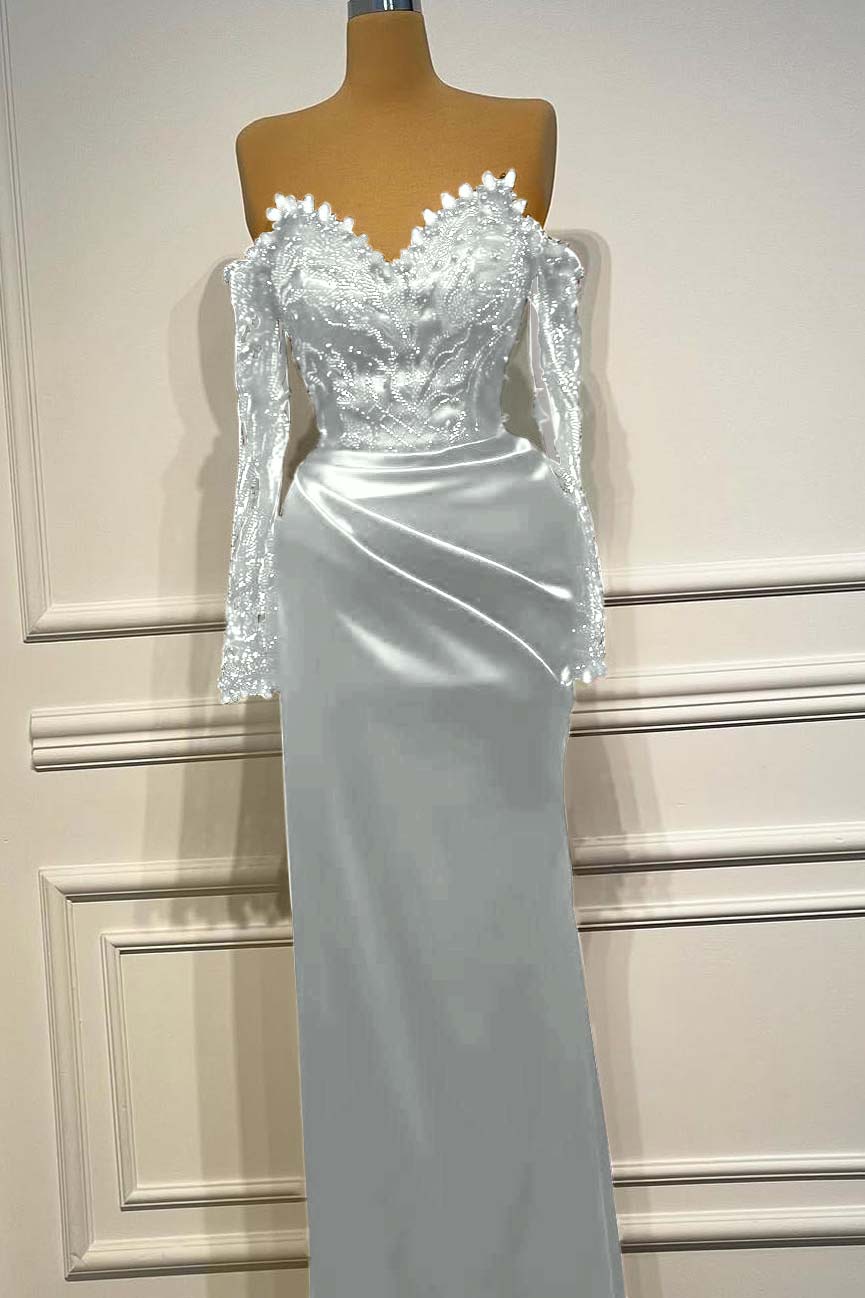 Sheath/Column Prom Dress Long Sleeve Off the Shoulder Beaded Evening Dress
