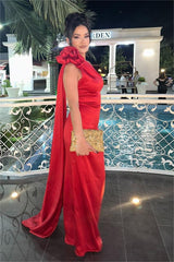 Sheath/Column Prom Dress Sleeveless One Shoulder Satin Evening Dress