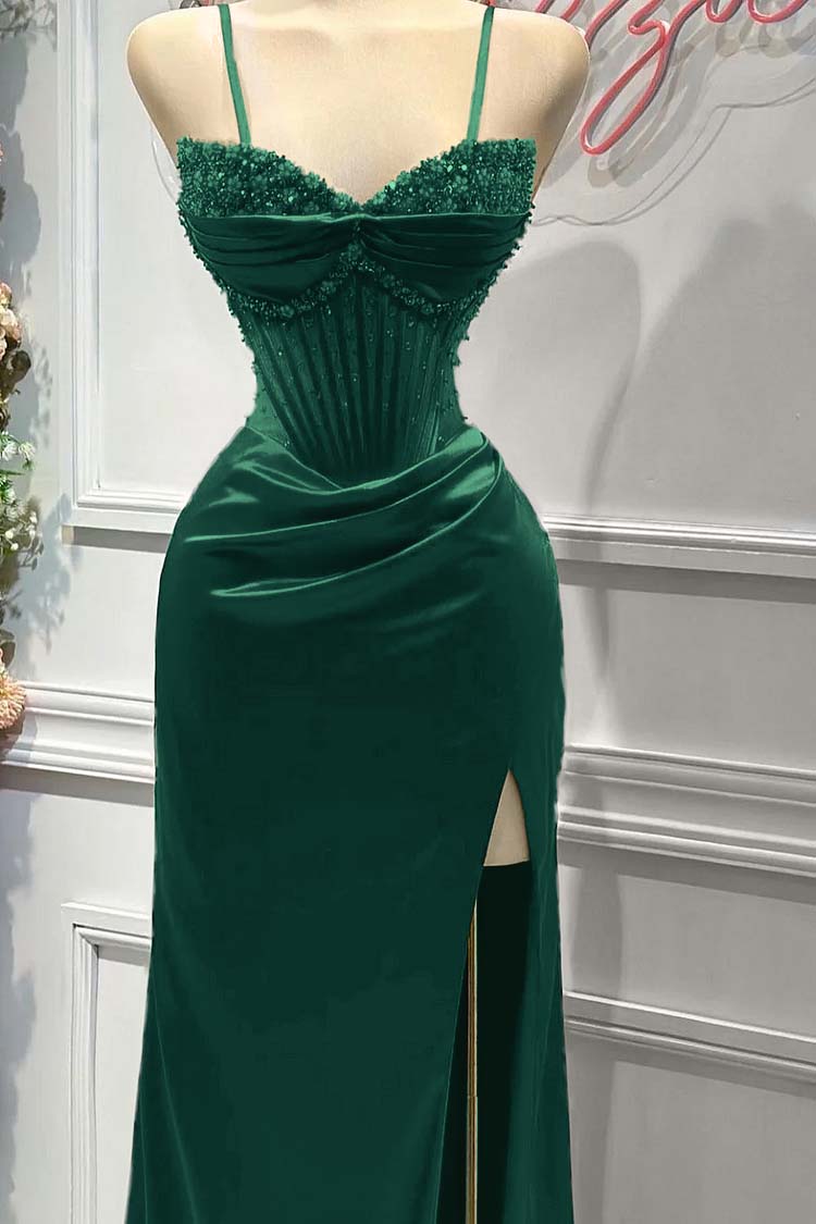 Sheath/Column Prom Dress Sleeveless Spaghetti Straps Beaded Evening Dress