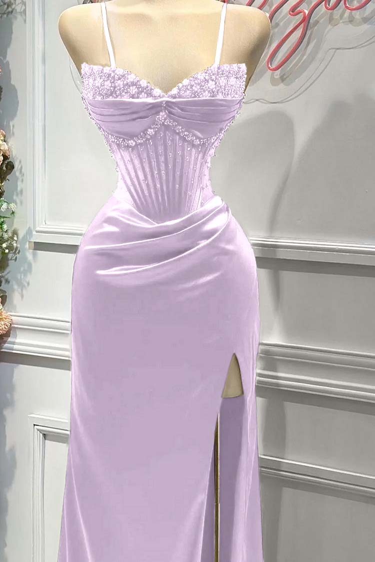 Sheath/Column Prom Dress Sleeveless Spaghetti Straps Beaded Evening Dress