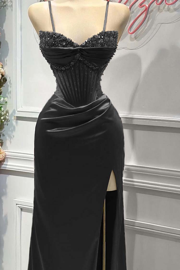 Sheath/Column Prom Dress Sleeveless Spaghetti Straps Beaded Evening Dress