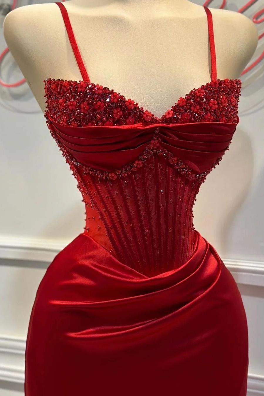 Sheath/Column Prom Dress Sleeveless Spaghetti Straps Beaded Evening Dress