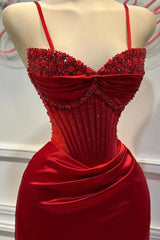 Sheath/Column Prom Dress Sleeveless Spaghetti Straps Beaded Evening Dress