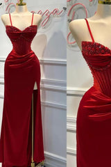 Sheath/Column Prom Dress Sleeveless Spaghetti Straps Beaded Evening Dress