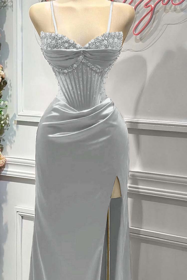 Sheath/Column Prom Dress Sleeveless Spaghetti Straps Beaded Evening Dress