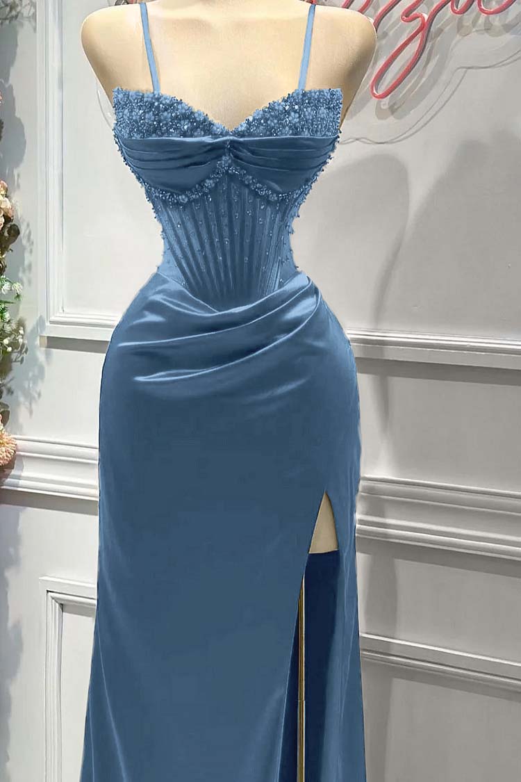 Sheath/Column Prom Dress Sleeveless Spaghetti Straps Beaded Evening Dress