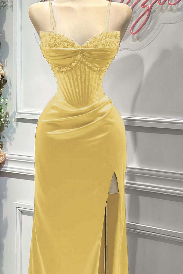 Sheath/Column Prom Dress Sleeveless Spaghetti Straps Beaded Evening Dress
